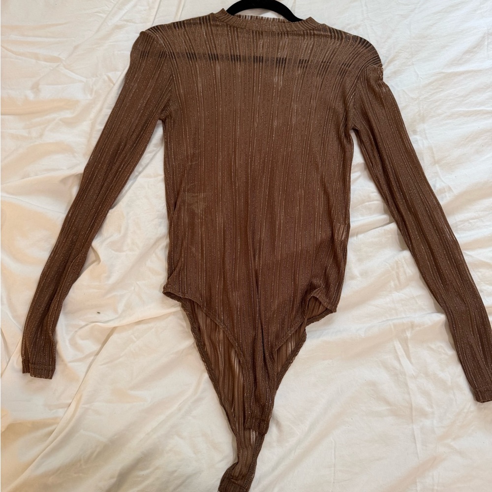 Brown Sheer Long Sleeve Bodysuit